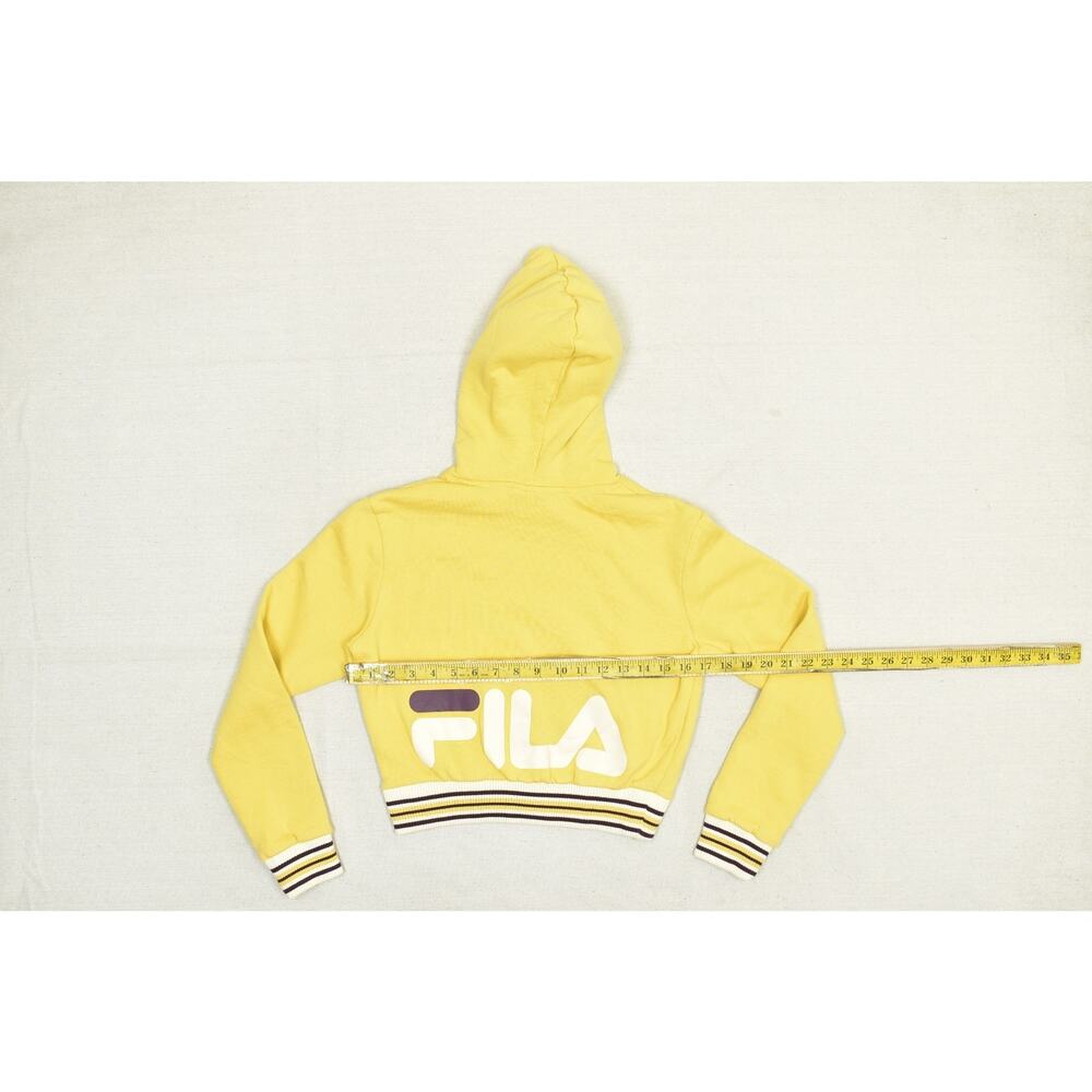 FILA Yellow Cropped Hoodie Women's Regular Size XS with Striped Cuffs - Picture 5 of 8